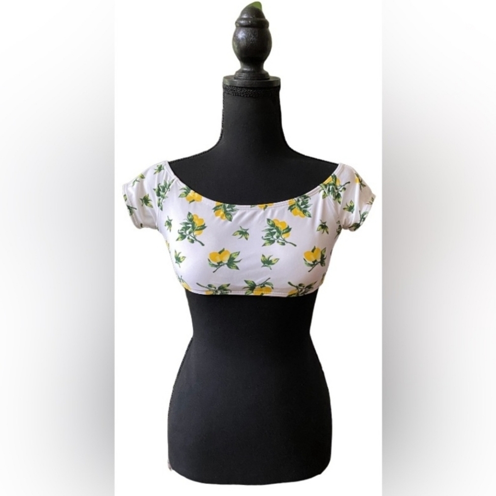Cabana Del Sol: White Crop Top with Yellow Lemons 🍋